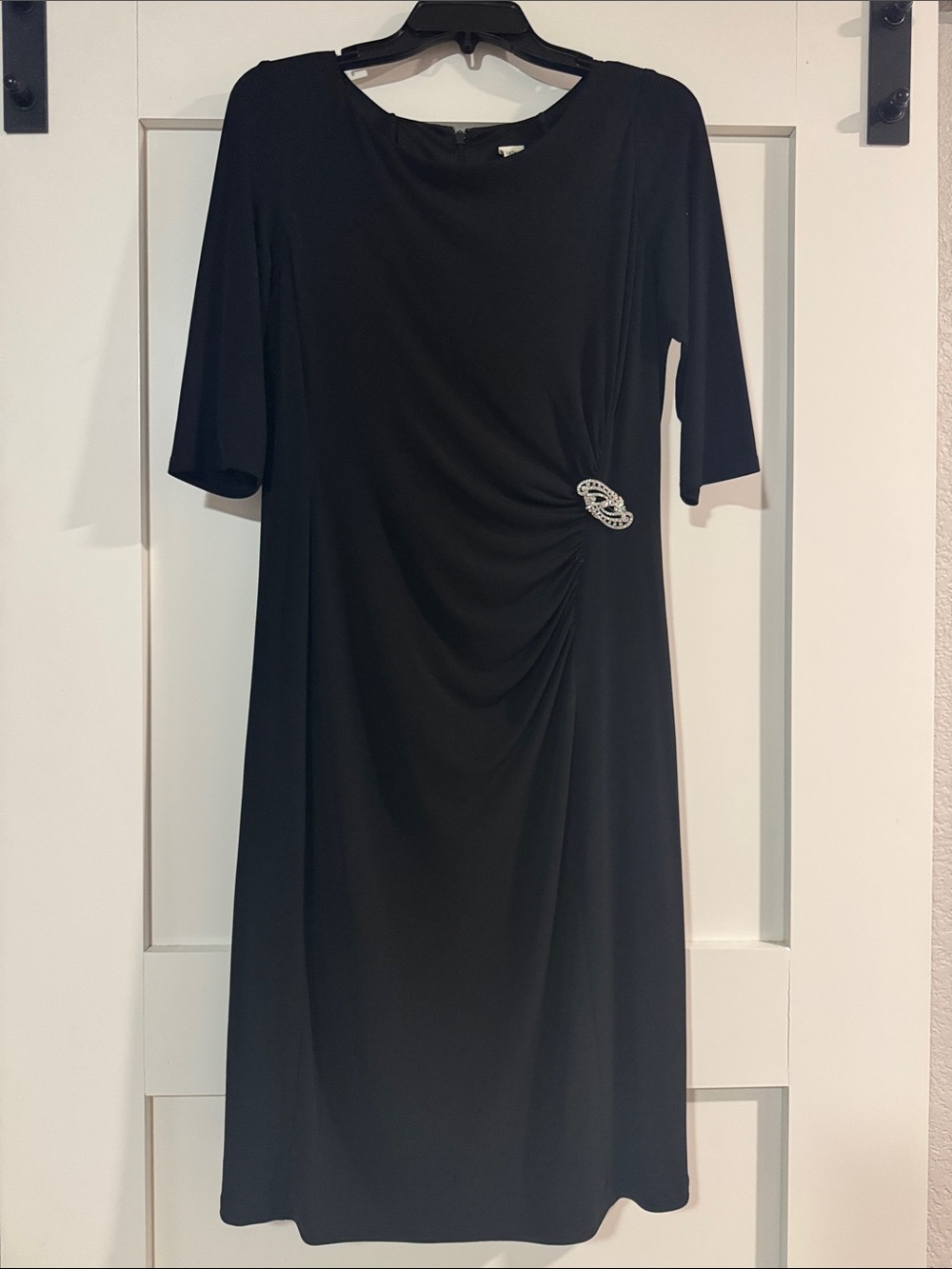 Signature by Sangria Black Midi Dress with Embellished Side Accent